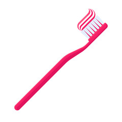 Pink toothbrush with toothpaste on bristles. Dental hygiene, oral care, morning routine, and health concepts. Flat vector illustration isolated on white background	
