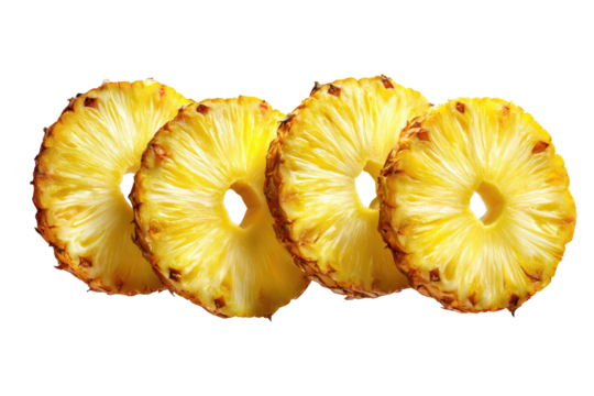Three slices of ripe pineapple