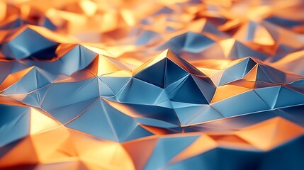 Abstract Low Poly Surface with Blue and Orange Geometric Facets