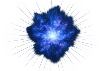 Cosmic explosion forming a vibrant blue and purple ethereal nebula with glowing stars, transparent background