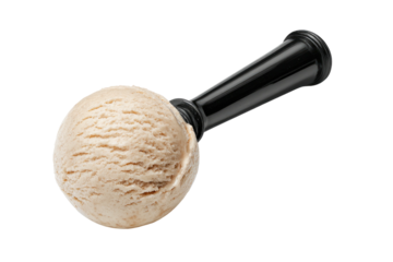 Tan ice cream scoop; dark handle, black background