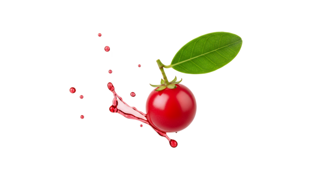 Cranberry Splash Fresh Berry with Vibrant Red Juice and Green Leaf