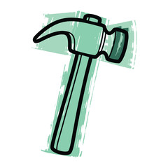 Vector illustration of a hammer in bold outline style. Mint green brushstroke background. Ideal for construction, DIY, or modern grunge branding.