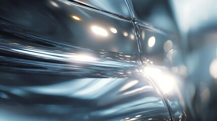 Sleek Metallic Surface with Flowing Reflections and Futuristic Glow