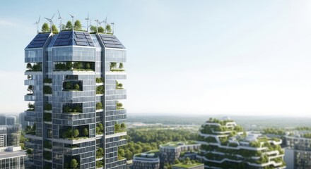 Sustainable Futuristic Green Skyscraper with Renewable Energy Integration