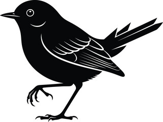 Cute small bird silhouette standing on one leg, black vector illustration isolated on white background for nature design, animal logo, and wildlife art