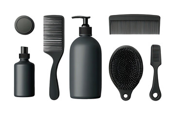 Matte black grooming set bottle, combs, jar, and brush