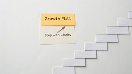 Simple Growth Plan with Sticky Note and Steps Encouraging Clarity in Achieving Goals for Business or Personal Development