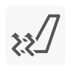 Outline icon depicting side view car seat with rising heat lines, symbolizing seat warming, comfort and temperature control. Ideal for vehicle dashboard indicators, UI design and automotive manuals.