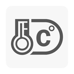 Thermometer vector icon with Celsius degree symbol, representing temperature measurement, climate data, HVAC control and scientific readings. Ideal for interfaces and educational materials.