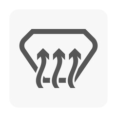 Outline vector icon representing car windshield defog feature. Designed for dashboards and automotive interfaces, symbolizes enhanced visibility, safety and clear driving in foggy conditions.