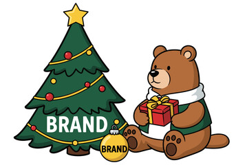 Fototapeta premium Cute Bear with Christmas Present Mascot