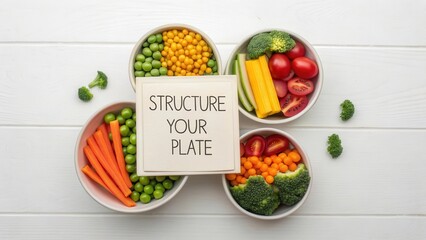 Vibrant Healthy Food Arrangement with Mixed Vegetables and a Guide to Structure Your Plate
