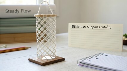 Stylish Decor Item for Mindfulness and Calmness, Featuring Stillness Supports Vitality, with Notepad and Colorful Pencils