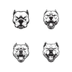 BLACK AND WHITE VECTOR GRAPHIC OF AN ANGRY PIT BULL DOG ​​HEAD DESIGN