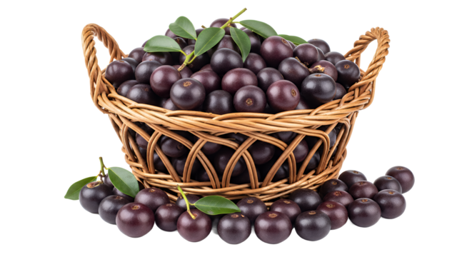 Freshly Harvested Acai Berries Overflowing in a Woven Basket, Bursting with Flavor and Nutrition