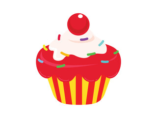 Colorful cupcake illustration with cherry and sprinkles.