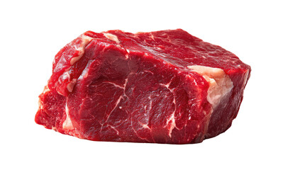 Raw, red beef chuck, textured and marbled, against black