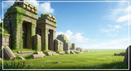 The Whispers of Forgotten Civilization Ancient Ruins Green Field Landscape