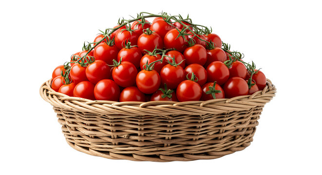 Freshly Picked Cherry Tomatoes Overflowing From A Rustic Woven Basket