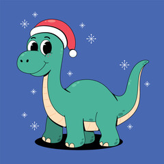 Cute Christmas Dinosaur with Santa Hat
