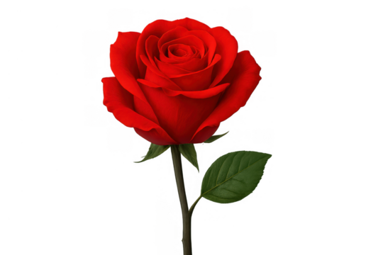 Red rose symbolizing love and romance, isolated on transparent background, perfect for romantic designs and greeting cards