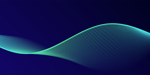 Abstract glowing wave lines on dark blue background. Dynamic wave pattern. Modern flowing wavy lines. Futuristic technology concept. gradient blue background.