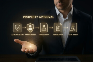 Property approval process visualized with icons and text