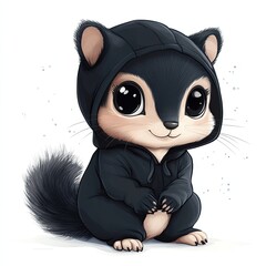 Cute cartoon animal wearing a black hoodie.