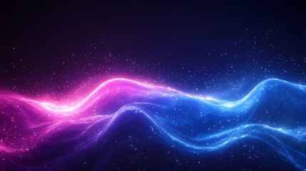 Abstract cosmic background with glowing waves of pink and blue energy in a dark space scene