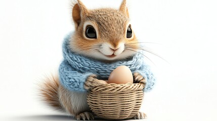 Cute squirrel with a basket and egg.