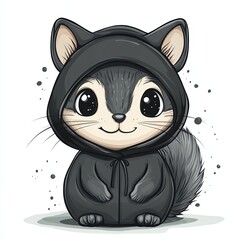 Cute cartoon creature in a cozy black hoodie.