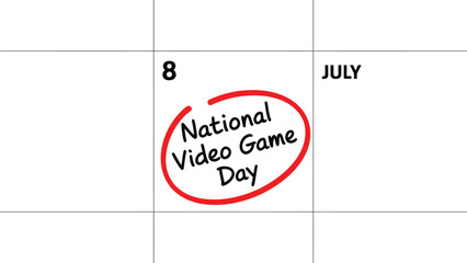 Print National Video Game Day July 8th Event Calendar Reminder Vector illustration