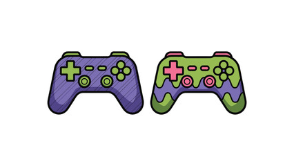 Print Two Colorful Video Game Controllers with Scribble Texture Vector illustration