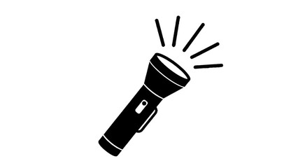 Vector illustration&nbsp;of black flashlight icon emitting light rays, simple vector illustration isolated on transparent background 
