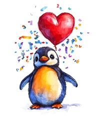 Baby Penguin with Heart Cute Wallpaper pastel baby penguin with heart wallpaper background Adorable Winter Animal Illustration Design Pastel Love Penguin Character Background