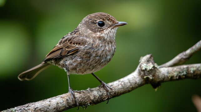 A small bird perched on a branch with a blurred green background.