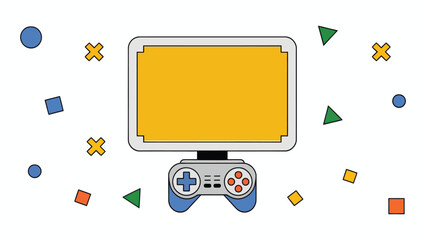 Print Video Game Console Setup with Abstract Shapes Background Vector illustration