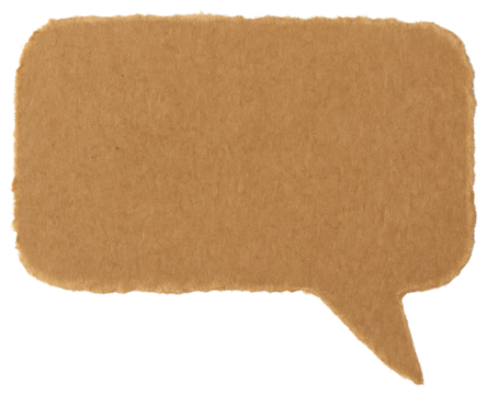 Rectangular brown cardboard speech bubble with torn edges talk dialogue isolated on a transparent background