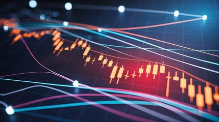Abstract financial stock market graph with rising and falling trends, representing economic fluctuations and trading data