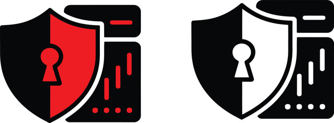 Print Cyber Security and Server Protection Icon Black Red White Vector illustration