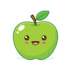 Cute Green Apple Illustration Smiling Food Icon for Healthy Eating and Delicious Fruit Concepts