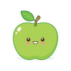 Adorable smiling green apple character in a cute kawaii style. A cheerful fruit mascot vector illustration perfect for various designs