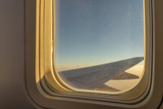 Sunset sky from the airplane window.
