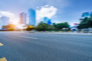 empty asphalt road with city skyline background in china.