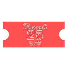 Vibrant red promotional coupon offering a 25% discount, perfect for sales events, special offers, and limited-time deals. Eye-catching design for marketing campaigns