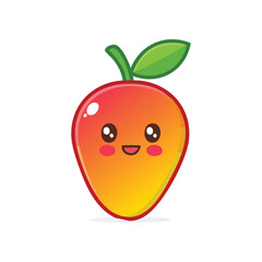Cute Kawaii Mango Fruit Illustration with Happy Face and Leaf