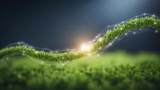 Growth and Innovation: A vibrant depiction of nature's harmony intertwined with technological advancement, where a lush vine gracefully weaves through a digital network.
