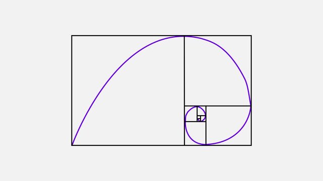 Purple Golden Ratio Spiral and Fibonacci Sequence Squares on Light Gray Background mathematics