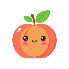 Adorable Cartoon Peach with Happy Expression and Green Leaves for Digital Design
